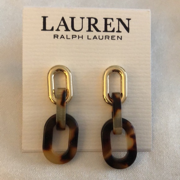 Lauren Ralph Lauren Gold Tone Tortoise Link Drop Earrings NWT - Picture 4 of 10